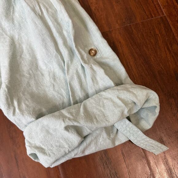 WE THE FREE Made For Sun Linen Shirt Mint Green Roll Tab Sleeve - Picture 7 of 13